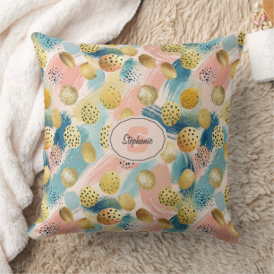 Nahtloses Abstraktes Pinselstrich- und Goldformmus Kissen