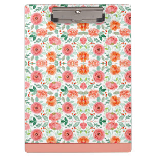 Nahtloses Aquarell-Pfirsich- und Rosa-Blumenmuster Klemmbrett