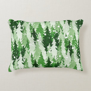Nahtloses Aquarellmuster mit grünen Kiefern  Dekokissen