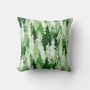 Nahtloses Aquarellmuster mit grünen Kiefern Kissen