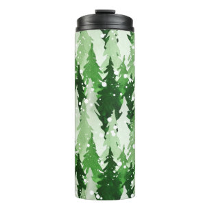Nahtloses Aquarellmuster mit grünen Kiefern  Thermosbecher