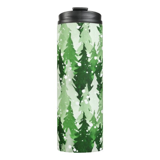 Nahtloses Aquarellmuster mit grünen Kiefern  Thermosbecher (Vorderseite)