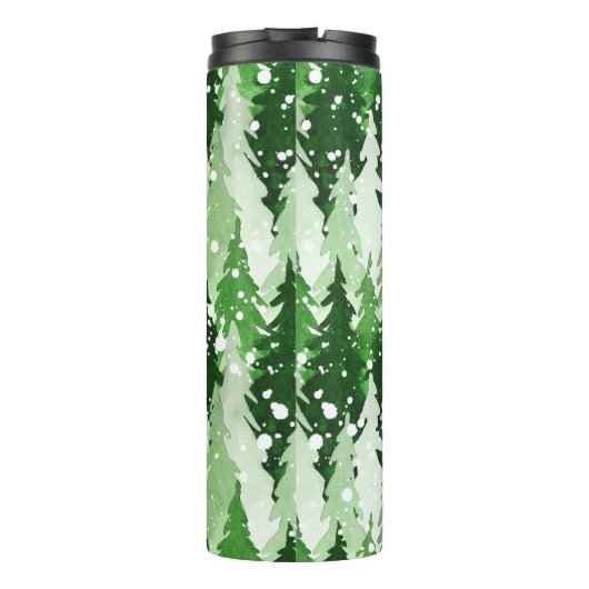 Nahtloses Aquarellmuster mit grünen Kiefern Thermosbecher (Rückseite)