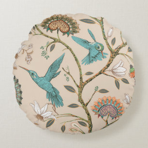 Nahtloses Beige-Muster mit stilisierten Blumen und Rundes Kissen
