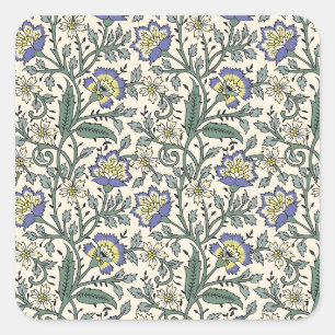Nahtloses blaues, gelbes und weißes Blumenmuster  Quadratischer Aufkleber