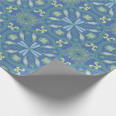 Nahtloses blaues und grünes Blumenmuster Geschenkpapier (Ecke)