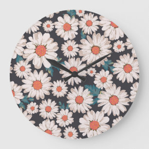Nahtloses Blossom Daisy Blume Muster Große Wanduhr