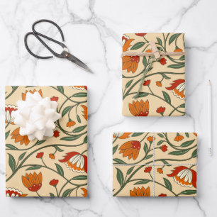 Nahtloses Blumenmuster auf beigem Hintergrund Geschenkpapier Set