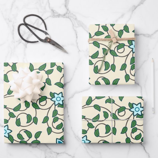 Nahtloses Blumenmuster auf beigem Hintergrund Geschenkpapier Set (Vorderseite)