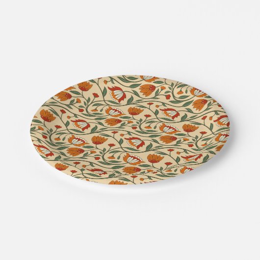 Nahtloses Blumenmuster auf beigem Hintergrund Pappteller (Schrägansicht)