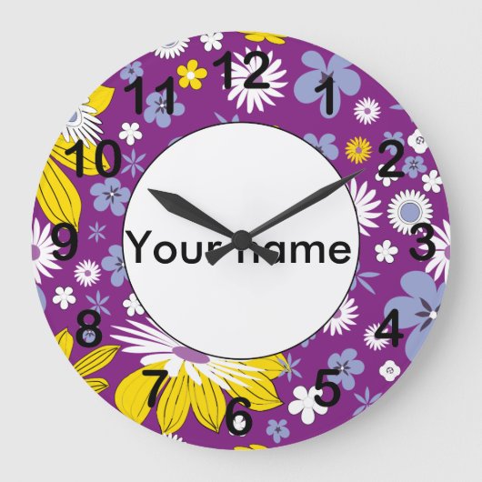 Nahtloses Blumenmuster Große Wanduhr (Vorderseite)