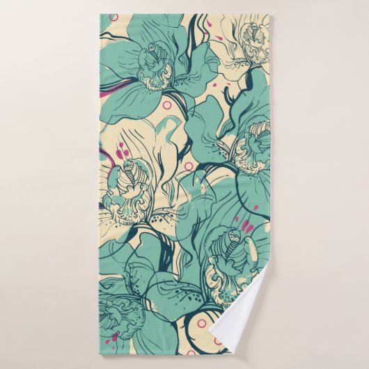 nahtloses Blumenmuster mit blauer Orchidee, Badehandtuch (Badehandtuch)
