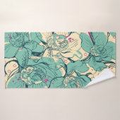 nahtloses Blumenmuster mit blauer Orchidee, Badehandtuch (Badehandtuch)