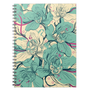 nahtloses Blumenmuster mit blauer Orchidee, Notizblock