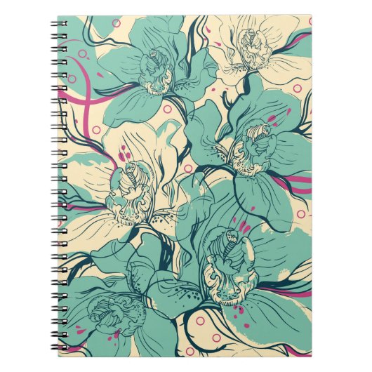 nahtloses Blumenmuster mit blauer Orchidee, Notizblock (Vorderseite)