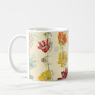Nahtloses Blumenmuster mit handgezeichnet Blume Kaffeetasse