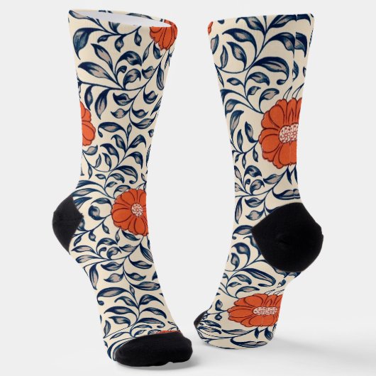 Nahtloses Blumenmuster mit lebendiger orangefarben Socken (Gewinkelt)