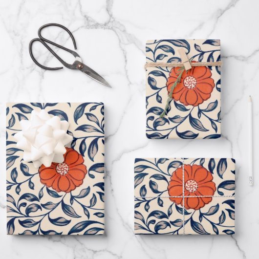 Nahtloses Blumenmuster mit leuchtend orangefarbene Geschenkpapier Set (Vorderseite)