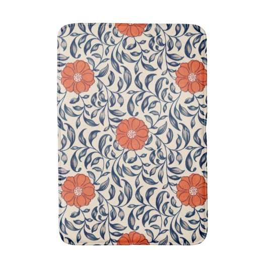 Nahtloses Blumenmuster mit leuchtender orangefarbe Badematte (Vorderseite Vertikal)