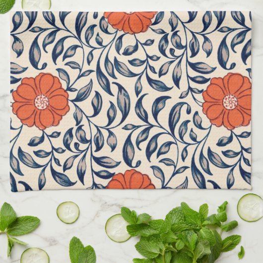 Nahtloses Blumenmuster mit leuchtender orangefarbe Geschirrtuch (Gefaltet)
