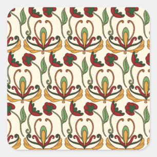 Nahtloses Blumenmuster mit Rot und Gelb Quadratischer Aufkleber