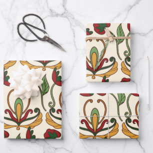 Nahtloses Blumenmuster mit roten und gelben Geschenkpapier Set