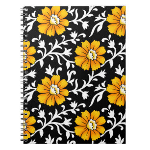 Nahtloses Blumenmuster mit schwarzem Hintergrund,b Notizblock