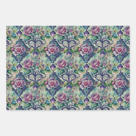 Nahtloses Blumenmuster Möbel-Decoupage Geschenkpapier Set (Vorderseite)