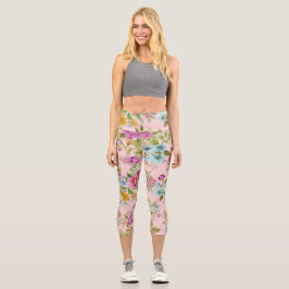 Nahtloses Blumenmuster Niedliches Vintages Blossom Capri Leggings