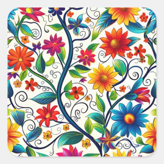 Nahtloses Blumenmuster Quadratischer Aufkleber (Vorderseite)