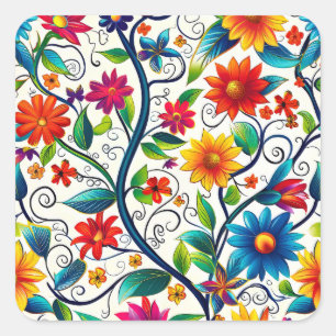 Nahtloses Blumenmuster Quadratischer Aufkleber
