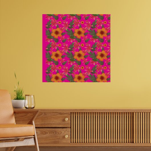 Nahtloses Blumenmuster Rote Blumen Hübsche Botanik Poster (Wohnzimmer 2)