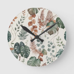 Nahtloses Boho-Blumenmuster Blumen Runde Wanduhr