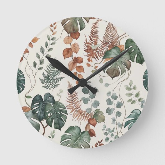 Nahtloses Boho-Blumenmuster Blumen Runde Wanduhr (Vorderseite)