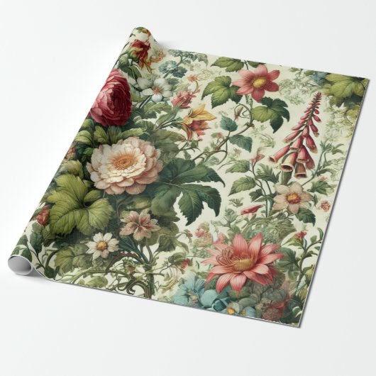 Nahtloses Botanisches Blumenmuster Geschenkpapier (Ungerollt)