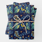 Nahtloses Botanisches Muster in Mitternacht Geschenkpapier Set (Beispiel)