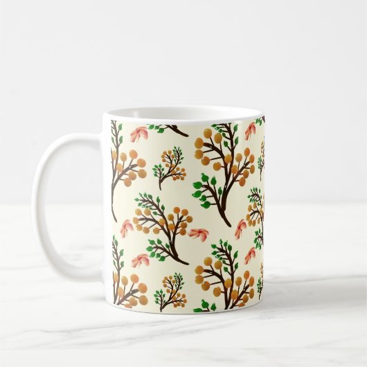 Nahtloses botanisches Muster mit süßem Fruchtzweig Kaffeetasse (Links)