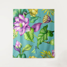 Nahtloses botanisches Muster Pink und Gelb Lotus Wandteppich