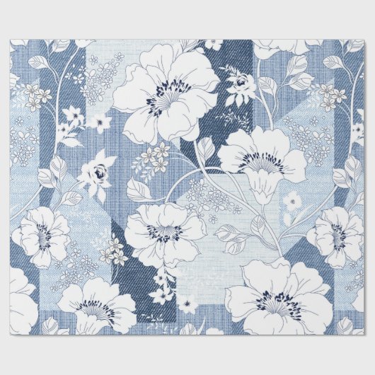 Nahtloses Denim-Patchwork für die Blume Geschenkpapier (Flach)