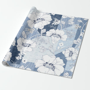 Nahtloses Denim-Patchwork für die Blume Geschenkpapier