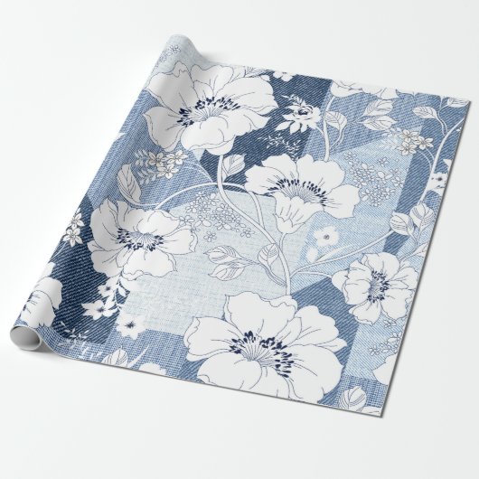 Nahtloses Denim-Patchwork für die Blume Geschenkpapier (Ungerollt)