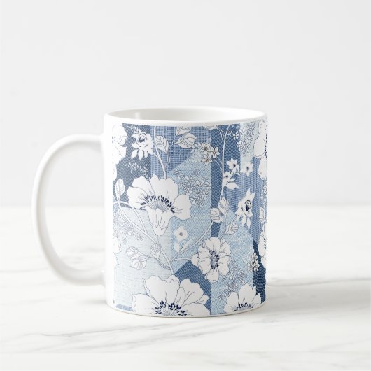 Nahtloses Denim-Patchwork für die Blume Kaffeetasse (Links)