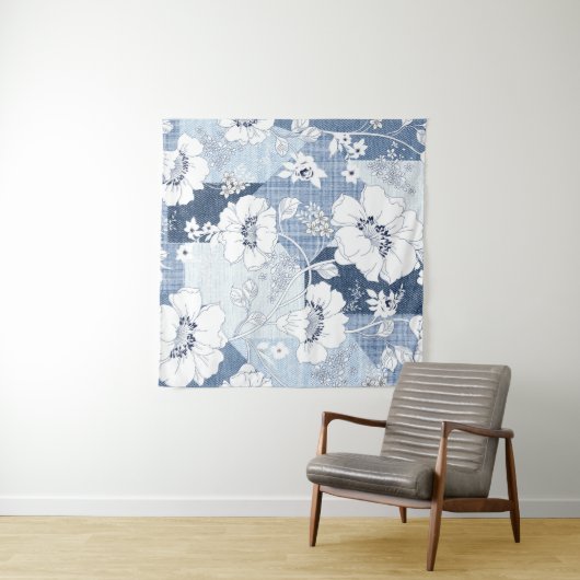 Nahtloses Denim-Patchwork für die Blume Wandteppich (Beispiel (Horizontal))