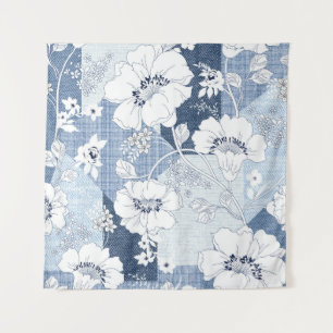 Nahtloses Denim-Patchwork für die Blume Wandteppich
