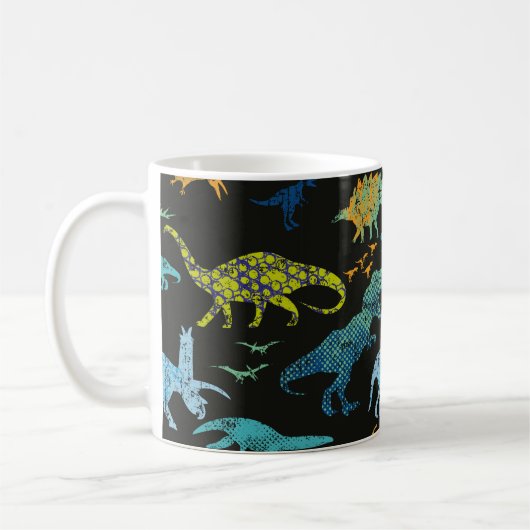 Nahtloses Dino-Muster. Originelles Design mit tRex Kaffeetasse (Links)