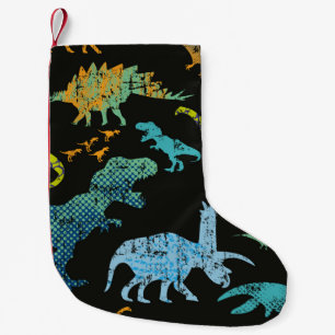 Nahtloses Dino-Muster. Originelles Design mit tRex Kleiner Weihnachtsstrumpf