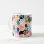 Nahtloses Dschungelmuster mit Panther, farbenfroh Kaffeetasse (Vorderseite Links)