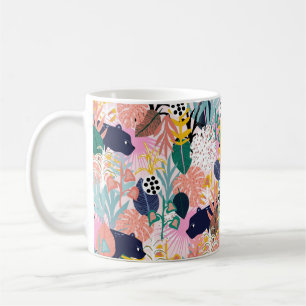 Nahtloses Dschungelmuster mit Panther, farbenfroh Kaffeetasse