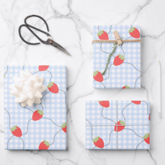 Nahtloses Erdbeer-Gingham-Muster Geschenkpapier Set