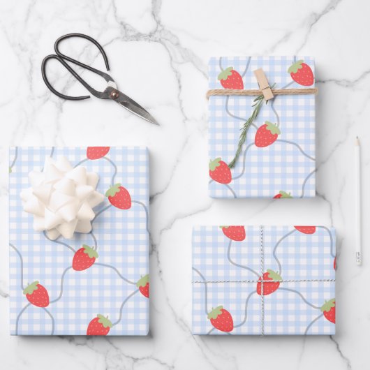 Nahtloses Erdbeer-Gingham-Muster Geschenkpapier Set (Vorderseite)